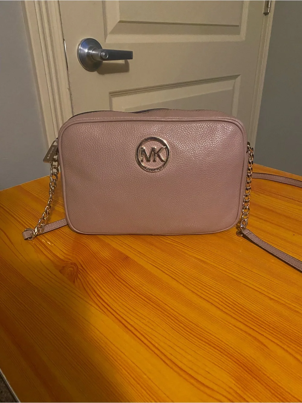 Michael Kors Pink Pebbled Leather Crossbody with Gold Tone MK